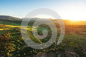 Aerial view of Ronda Valley at sunset - Ronda, Andalusia, Spain photo