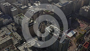 AERIAL: View on Roof Constructin Side in Downtown Los Angeles, Daylight