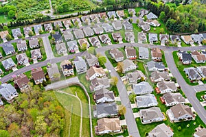 Aerial view of roof houses in small town in the countryside top view above houses at America NJ