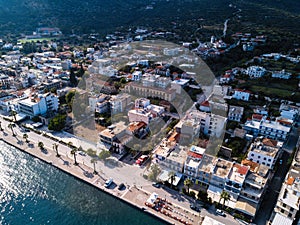 Aerial view of the roofs houses on Methana harbor.