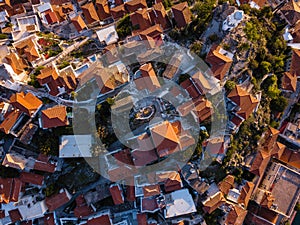 Aerial view of the roofs houses on Poros island.