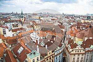 Aerial view of the roofs of Prague, Czech Republic.