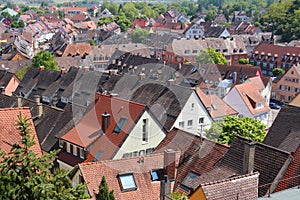 Aerial view at the roofs of a small German town, Breisach, South Germany