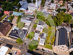 Aerial view of roofs a small town the houses in the Lambertville in New Jersey country landscape