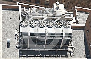 Aerial view of rooftop air conditioning system, New York City, USA
