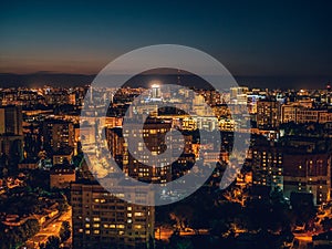 Aerial view from rooftop of night city Voronezh, panorama cityscape