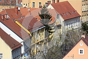 Aerial view of the rooftops of downtown of Zagreb