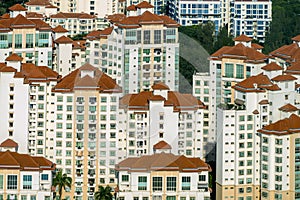 Aerial view of rooftops patterns at Tanjong Rhu housing area of Singapore.
