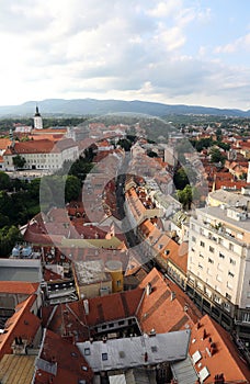 Aerial view of the rooftops of Radiceva Street in Zagreb