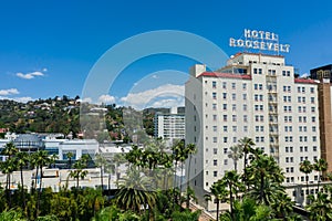Aerial view of Roosevelt Hotel in a heart of Hollywood in California photo