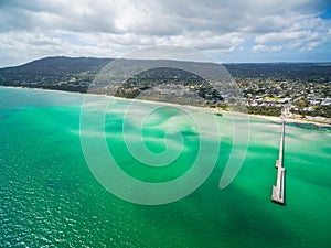 Aerial view of Rosebud pier and coastline, Melbourne, Australia