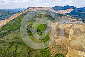 Aerial view of Rosia Poieni open pit copper mine