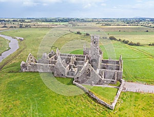 Aerial view of Ross Errilly Friary in Ireland