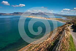 Aerial view of Rossbeigh Beach on a sunny day, Ireland