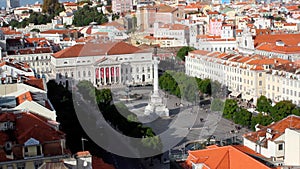 Aerial view of Rossio square and buildings in Lisbon city