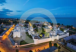 Aerial view of Rostov Kremlin at dusk, Russia