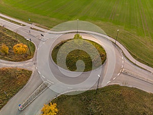 Aerial view of roundabout traffic