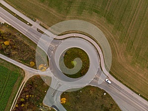 Aerial view of roundabout traffic