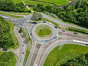 Aerial view of roundabout traffic in Alphen aan den Rijn, the western Netherlands