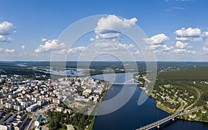 Aerial view of Rovaniemi city in northern Finland