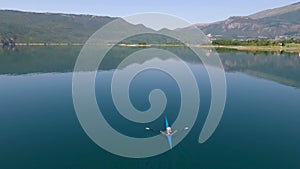 Aerial view of Rowing boat on lake