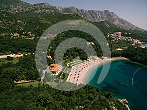 Aerial view of the royal beach and bay. Villa Milocer, Montenegro