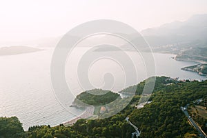 Aerial view of the royal beach near Villa Milocer. Montenegro