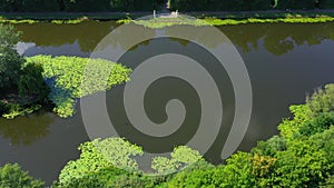 Aerial view of the royal palace in Warsaw. Poland. Wilanow Palace. Flying drones over the royal palace, a beautiful building