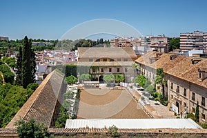 Aerial view of Royal Stables at Alcazar de los Reyes Cristianos - Cordoba, Andalusia, Spain