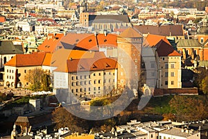 Aerial view of Royal Wawel castle in Krakow, Poland. Travel.