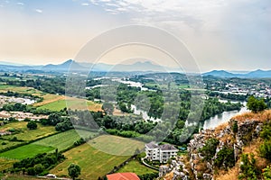 Aerial view at the confluence of the Buna and Drin rivers in Albania