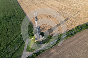 Aerial view of the Rozhledna Romanka observation deck in Hruby Jesenik, Czech republic photo