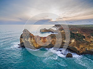 Aerial view of rugged coastline near Childers Cove, Australia