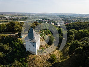 Aerial view of ruined medieval Halych Castle photo