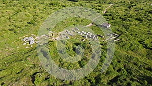 Aerial view of Ruins of ancient roman town Colonia Ulpia Traiana Ratiaria, Bulgaria