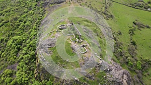 Aerial view of Ruins of ancient Vishegrad Fortress on the southern coast of Studen Kladenets reservoir, Kardzhali, Bul