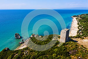 Aerial view of ruins of Apollonia tower in Greece