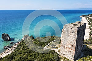 Aerial view of ruins of Apollonia tower in Greece photo