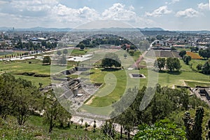 Aerial view of ruins of Cholula pyramid - Cholula, Puebla, Mexico