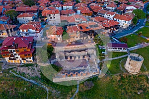 Aerial view of ruins of Church of the Holy Mother Eleusa in Nessebar, Bulgaria