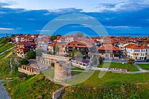 Aerial view of ruins of Church of the Holy Mother Eleusa in Nessebar, Bulgaria