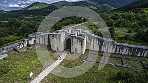 Aerial view of ruins of medieval fortress Veliki Preslav