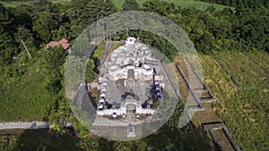 Aerial view of ruins of medieval orthodox church in Veliki Preslav
