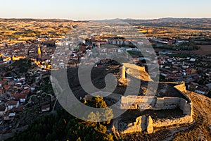 Aerial view of ruins of Mocha tower and fortified walls in Calatayud photo