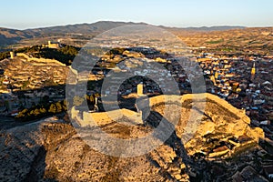 Aerial view of ruins of Mocha tower and fortified walls in Calatayud photo