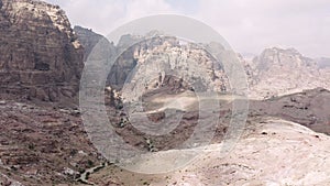 Aerial view of ruins and tombs in the area of  Umm Al Biyara in Petra.