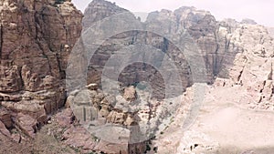 Aerial view of ruins and tombs in the area of  Umm Al Biyara in Petra.