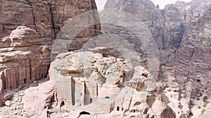 Aerial view of ruins and tombs in the area of  Umm Al Biyara in Petra.