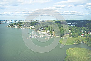 Aerial view of Ruissalo island. Turku. Finland. Nordic natural landscape. Photo made by drone from above