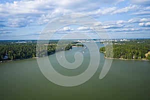 Aerial view of Ruissalo island. Turku. Finland. Nordic natural landscape. Photo made by drone from above
